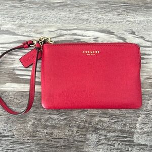 Coach Pink Leather Key Card Zip Wristlet